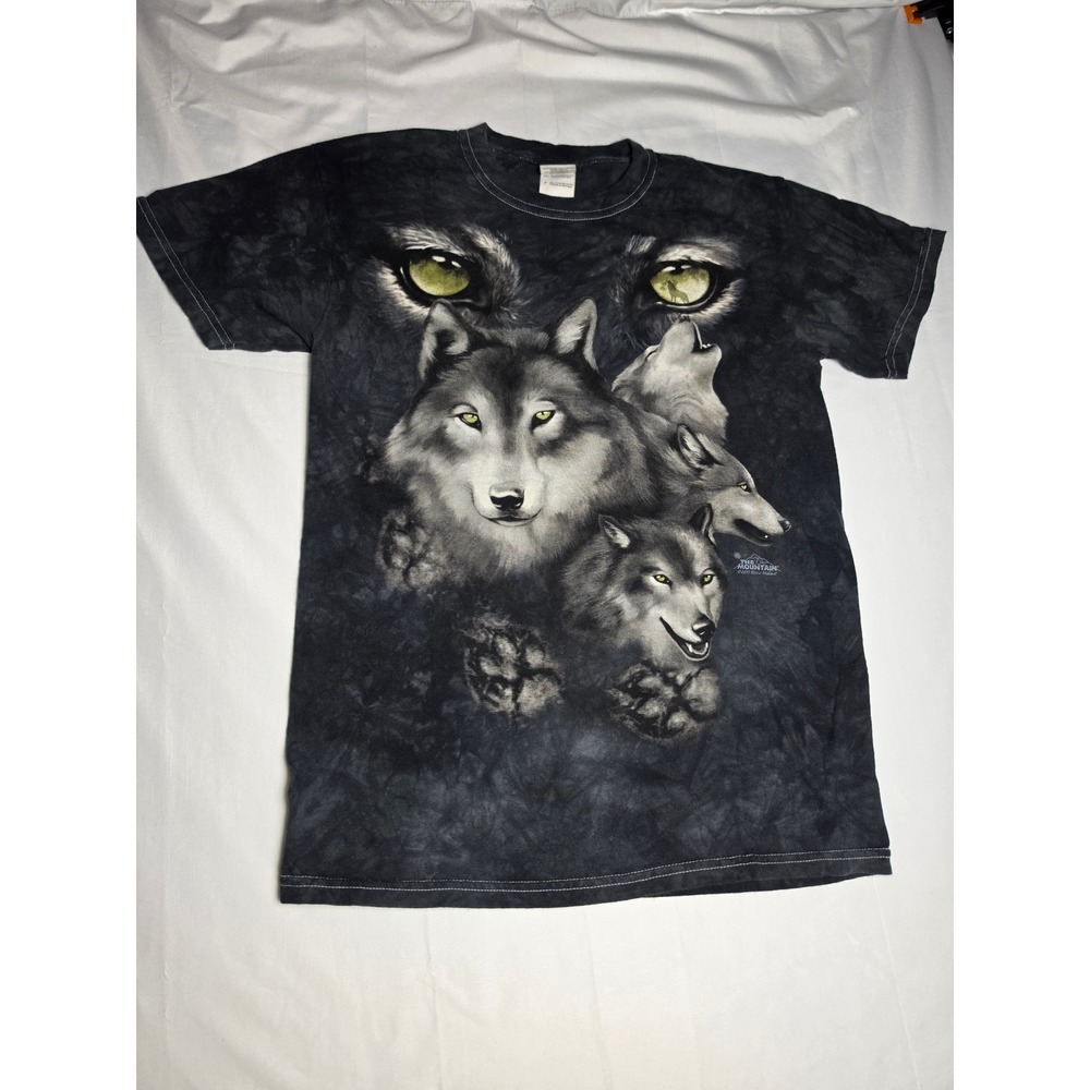 The Mountain Wolf Pack Graphic Tie Dye T-Shirt Mens Small Black Gildan Cotton